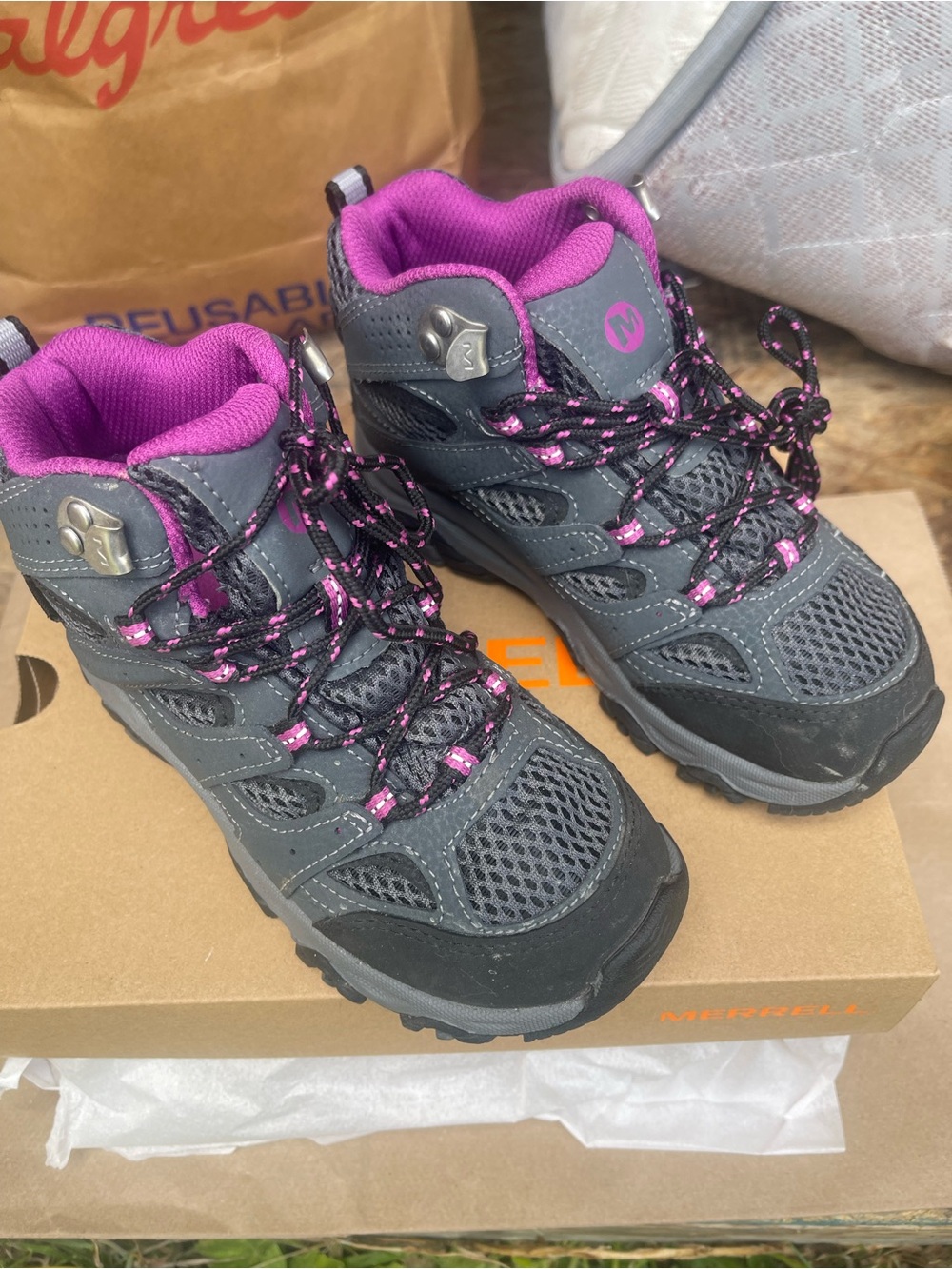 Merrell Kids Gray and Purple Outdoor Hiking Boots